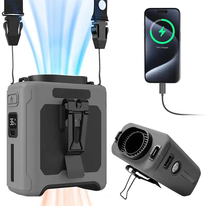 10000mAh Waist Fan Wearable Waist Fan 5 Speeds & Light 40H Hands-Free Cooling for Outdoor Jobsite Travel Long range for outdoor